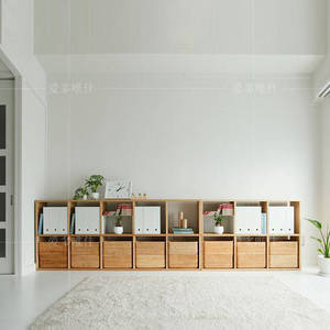 日式实木格子书柜书架组合落地定制客厅满墙电视墙长置物架收纳架