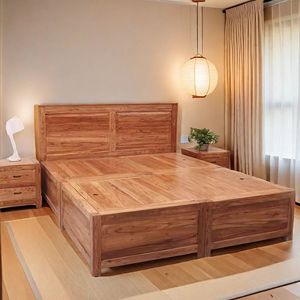老榆木实木床落地式榻榻米拼接双人床箱体储物床可定制抽屉床中式