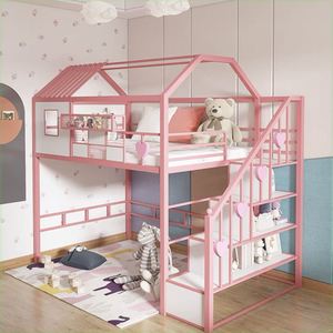 厂家新现代儿童床上床下桌铁架床省空间高低床铁艺高架床小户型公