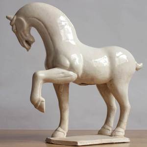 高超仿古唐三彩艺术品陶瓷马摆件古玩收藏软装复古做旧野马抬腿马