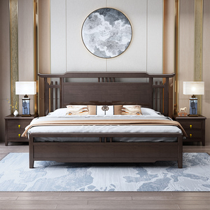 2023新款新中式实木床1.5m18米双人床禅意轻奢主卧室高箱储物床