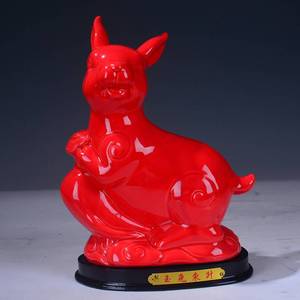 十二生肖兔子摆件红色可爱大号玉兔招财风水陶瓷装饰品家居装饰品