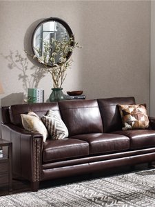 宜家美式真皮沙发小户型客厅整装组合简欧式复古家具双三人位皮艺