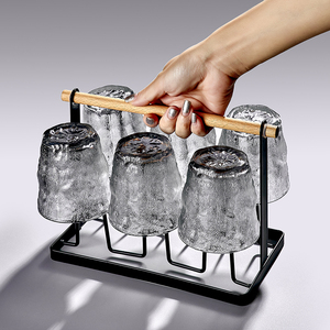 日式石纹水晶杯冰川纹玻璃杯子家用客厅杯具喝水杯待客绿茶杯套装