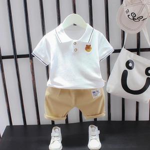 韩系男宝宝夏装套装2021新款童装1-3岁男童夏季翻领短袖短裤两件