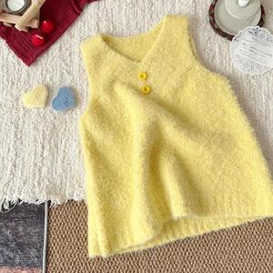 巴拉巴柆韩版儿童毛衣背心裙2024春季新款女童洋气时尚黄色V领针