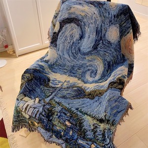 特价清仓梵高星空星月夜油画多功能装饰毯单三人位沙发套罩全盖布