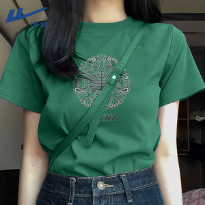 回力墨绿色短袖t恤女夏季2024年新款女士新中式国风纯棉正肩体恤Y