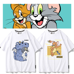 猫和老鼠联名短袖男T恤夏季情侣装汤姆和杰瑞动漫体恤情侣衣服潮