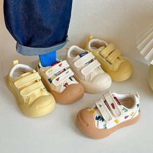 新中式儿童开口笑帆布鞋春秋男女童低帮板鞋软底魔术贴宝宝小白鞋