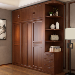 林氏木业中式复古实木衣柜原木整体组合推拉门柜子卧室家用四门橡