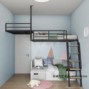 公寓复式二层铁架床铁艺阁楼床小户型省空间隔层高架床挂壁悬吊床