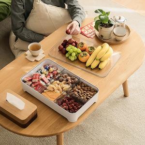 大容量创意过年干果盘家用客厅水果盘分格带盖糖果盒塑料瓜果盘子