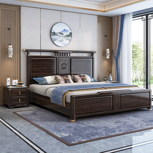 新中式全实木床轻奢乌金木家用卧室18米双人婚床高箱储物床