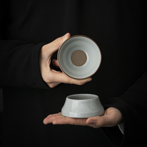 汝窑天青茶漏陶瓷茶滤组茶具过滤网茶水分离茶隔一体泡茶神器开片