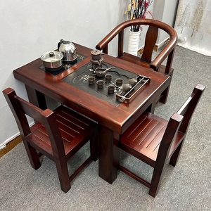 老船木小户型茶几阳台茶桌椅组合实木小茶台家用客厅简约套装一体