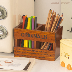 笔筒桌面遥控器收纳盒书桌文具笔刷铅笔整理复古小木盒子化妆刷桶