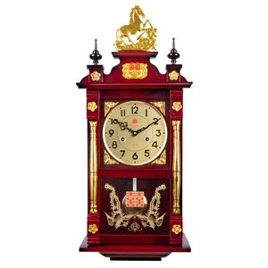 老式机械挂钟上弦发条实木家用钟表客厅中式复古敲钟报时机械钟表