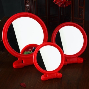 老式镜子壁挂80年代挂墙塑料平面结婚小镜子陪嫁红色圆镜中式挂镜
