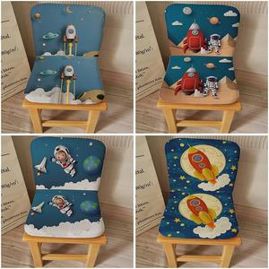 卡通太空火箭男孩幼儿园木椅小坐垫靠背一体式小学生椅垫靠背垫子