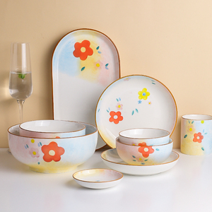 川岛屋雅朵日式陶瓷碗盘子创意个性家用餐具碗碟套装饭碗汤碗面碗