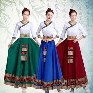 网红款新款藏族表演舞蹈裙子套装民族演出服装广场舞跳舞裙艺校练