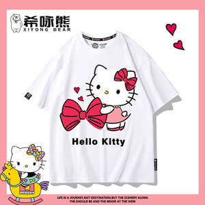 日系三丽鸥凯蒂猫联名女童短袖T恤纯棉夏季哈喽kitty儿童衣服潮流