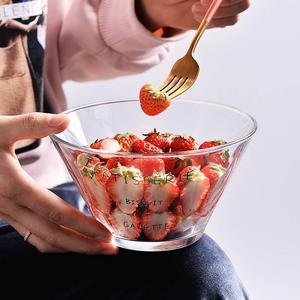 法文碗面碗家用盘北欧汤碗沙拉碗透明玻璃带盖叉水果碗保鲜单个
