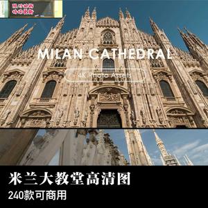 商用图片米兰大教堂哥特建筑花窗雕塑场景实拍背景4K高清壁纸素材