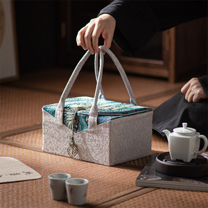 中式布艺功夫茶具收纳包袋快客杯户外手提便携旅行大容量收纳盒包