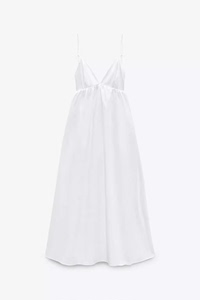 ZA夏季新款女V领收腰风衣式白色吊带连衣裙 3182210 250