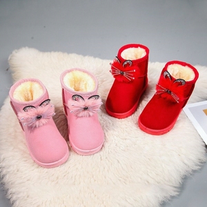 女童雪地靴冬季儿童棉鞋保暖中筒靴时尚中大童女孩加绒胡子短靴子