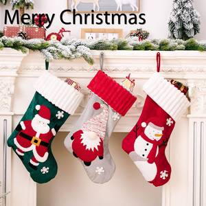 新款圣诞节装饰品金丝绒贴布圣诞袜子礼物袋卡通儿童礼物袜高档