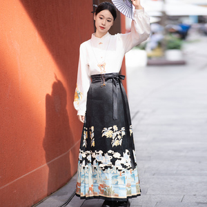 2024新中式古装明制国风马面裙套装日常混搭半身裙女夏季汉服套装