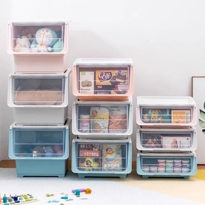 塑料整理斜口收纳箱前开式儿童储物带盖衣服翻盖玩具零食箱子