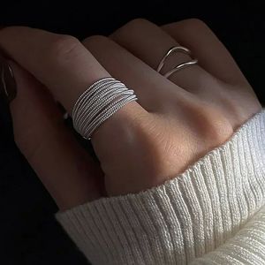 Silver Plated Unique Lines Ring For Women Jewelry Finger Adj