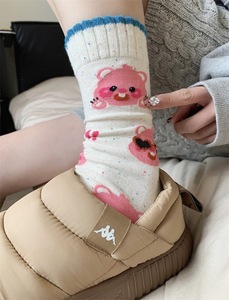 泡泡系粉色 韩国新款现货袜子女春款中筒卡通小花甜美ins潮堆堆袜