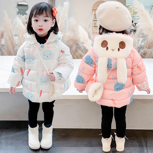迪士尼女宝宝羽绒棉服冬季可爱小童一岁二岁三岁儿童棉衣外套中长