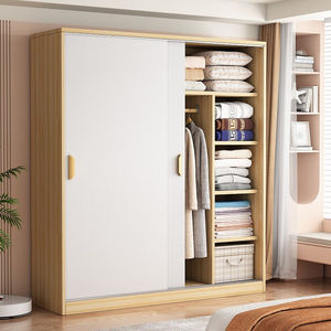安尔雅衣柜简易推拉门经济型卧室简易衣柜组装木质小户型包安装14