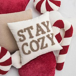 ins圣诞抱枕沙发靠垫新年靠枕抱枕套红白色糖果龙年staycozy拐棍