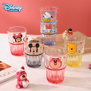 Disney迪士尼玻璃杯水杯女生家用可爱牛奶果汁饮料杯啤酒杯草莓熊