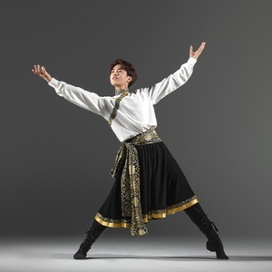 藏族舞蹈演出服装新款男士藏服套装少数民族成人艺考级练习练功服
