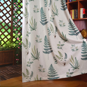 北欧现代美式田园热带雨林植物叶子图案十字棉麻亚麻印花窗帘布料