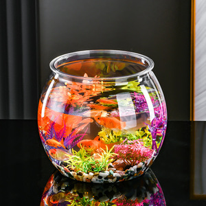 桌面圆球形金鱼缸透明微景观造景塑料鱼缸耐碰耐摔瓶子多功能小型