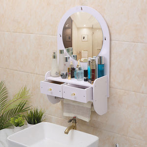 卫生间浴室镜子贴墙免打孔小户型厕所洗手间化妆镜带置物架挂墙式