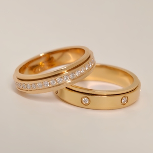 18K玫瑰金时来运转旋转戒指女镶钻双圈满天星对戒指环 结婚订婚
