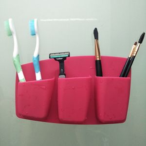 多功能硅胶三袋化妆刷收纳盒化妆刷牙膏牙刷摆放架硅胶牙刷架