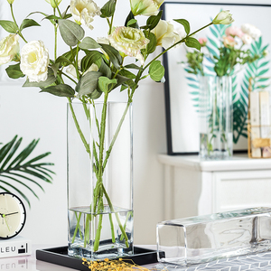 玻璃花瓶摆件客厅透明插花干花方形直筒大号装饰花器水培富贵竹瓶