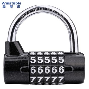稳斯坦5位大号数字黑色密码挂锁健身房房间门柜U型锁背包自行车工
