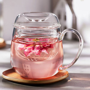 雅集漫猫杯耐热玻璃茶杯茶水分离过滤泡茶杯透明水杯360ml
